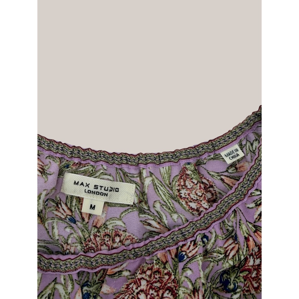 Max Studio London Floral V-Neck Midi Dress Purple Ruffle Flutter Sleeve M - Picture 2 of 3